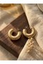Tattoo Textured Gold Gold Color Stainless Steel C Earrings - 2