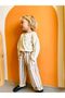 Boy's Ecru Long Sleeve T-Shirt Beige Striped Pants 2-Piece Set - 3