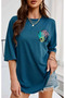 Flower Printed O Oversized Crew Neck Short Sleeve Women's Tshirt