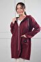 Women's Hooded Bag Pocketed Leather Zippered Cardigan with Accessories - 3