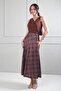 Women's Elastic Waist Checked Viscose Satin Lycra Piece Long Skirt