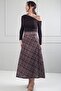Women's Elastic Waist Plaid Viscose Satin Stretch Fabric Long Skirt - 3