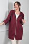 Women's Hooded Bag Pocketed Leather Zippered Cardigan with Accessories - 2