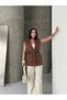 Gold Toka Belt Li Padded Shoulders Elegant Oversized Vest - Brown - 3