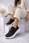 Women's Stone Embroidered Smart Lace-Up S Sneakers Thick Sole Sports Shoes - 7