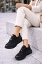 Women's Stone Embroidered Smart Lace-Up S Sneakers Thick Sole Sports Shoes - 3