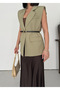 Gold Buckle Belt Li Padded Shoulders Elegant Oversized Vest -Green - 6