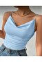Baby Blue Double Layer Blouse Stretchy Cropped Blouse 8002