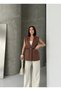 Gold Toka Belt Li Padded Shoulders Elegant Oversized Vest - Brown - 5