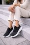 Women's Stone Embroidered Smart Lace-Up S Sneakers Thick Sole Sports Shoes - 3
