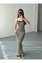 Glittery Back Strap with Crisscross Straps Laces Knit Dress - 4