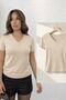 Women's V-Neck Mercerized Fine Knit Blouse Short Sleeve Summer 0078