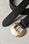 Leather Antique Gold Buckled Black Belt - 5
