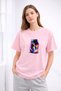 Women's Printed Detail Oversize Bol Cut T-Shirt with Cycling Neck