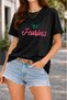 Women's Printed Detail Oversize Bol Cut T-Shirt with Cycling Neck