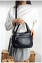 Women's Navy Blue Soft Leather Multi-Compartment Handbag and Shoulder Bag