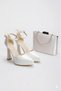 Women's White Pointed Toe Platform Heeled Evening Dress Shoes and Bag Set