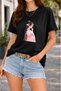 Women's Printed Detail Oversize Bol Cut T-Shirt with Cycling Neck