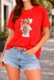 Women's Printed Detail Oversize Bol Cut T-Shirt with Cycling Neck