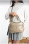 Women's Ecru Soft Leather Multi-Compartment Handbag and Shoulder Bag