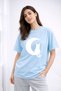 Women's Printed Detail Oversize Bol Cut T-Shirt with Cycling Neck