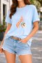 Women's Printed Detail Oversize Bol Cut T-Shirt with Cycling Neck