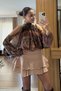 Brown Shawl Patterned Chiffon Blouse with Shoulder Detail - 7061 - 2
