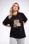 Women's Printed Detail Oversize Bol Cut T-Shirt with Cycling Neck