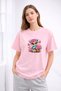 Women's Printed Detail Oversize Bol Cut T-Shirt with Cycling Neck