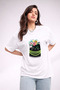 Women's Printed Detail Oversize Bol Cut T-Shirt with Cycling Neck