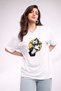 Women's Printed Detail Oversize Bol Cut T-Shirt with Cycling Neck