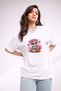 Women's Printed Detail Oversize Bol Cut T-Shirt with Cycling Neck