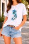 Women's Printed Detail Oversize Bol Cut T-Shirt with Cycling Neck