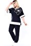 V-Neck Short Batwing Sleeve Floral Stone Embroidered Slit Blouse with Drawstring Waist Elastic Pocketed Pants Set - 2