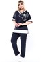 V-Neck Short Batwing Sleeve Floral Stone Embroidered Slit Blouse with Drawstring Waist Elastic Pocketed Pants Set - 5