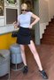 Women's Slit Mini Skirt with Shorts High Waist Stylish Office & Casual Combination Skirt - 5