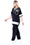 V-Neck Short Batwing Sleeve Floral Stone Embroidered Slit Blouse with Drawstring Waist Elastic Pocketed Pants Set - 5
