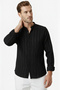 Black Line Textured Premium Collar Comfortable Fit Wrinkled Viscose Linen Men's Shirt 2602621 - 2