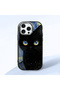 iPhone 16 Pro Max Compatible Black Silicone Case with Shock-Absorbing Camera Protections Cat Patterned