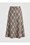 Giyçık Store Beige Elastic Waist Plaid A-Line Skirt - 6
