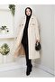 Women's Beige Belted Double-Breasted Collared Coat 125cm - 2