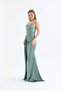 Women's Chest Embroidery Detailed Double Breasted Neckline Off-The-Shoulder Slit Strapless Maxi Satin Evening Dress - 2