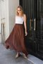 Brown Crinkled Fabric Satin Skirt with Elastic Waist - 7058