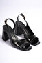 Narin Women's Black Patent Leather Side Open Shoes, Pack of Block Heel