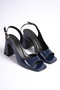 Narin Women's Navy Blue Patent Leather Side Open Shoes, Pack of Block Heel