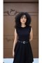 Keyymod Women's Combed Cotton Top Pleated Cotton Fabric Belt Piece Sleeveless Padded Shoulders Short Dress - 3