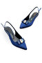 Women's Satin Medium Heel Stone Ribbon Buckled Stiletto - 5