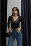 Women's Black V-Neck Lace Detailed Long Sleeve Stretchy Viscose Blouse - 4