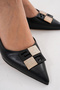 Black Leather Pointed Toe Classic Heeled Shoes - 4