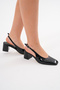 Black Patent Leather Classic Block Heel Lu With Scarf Stiletto Shoes